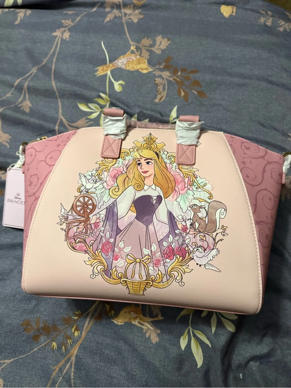 Loungefly Pink Aurora Illustrated Satchel with Floral Accents